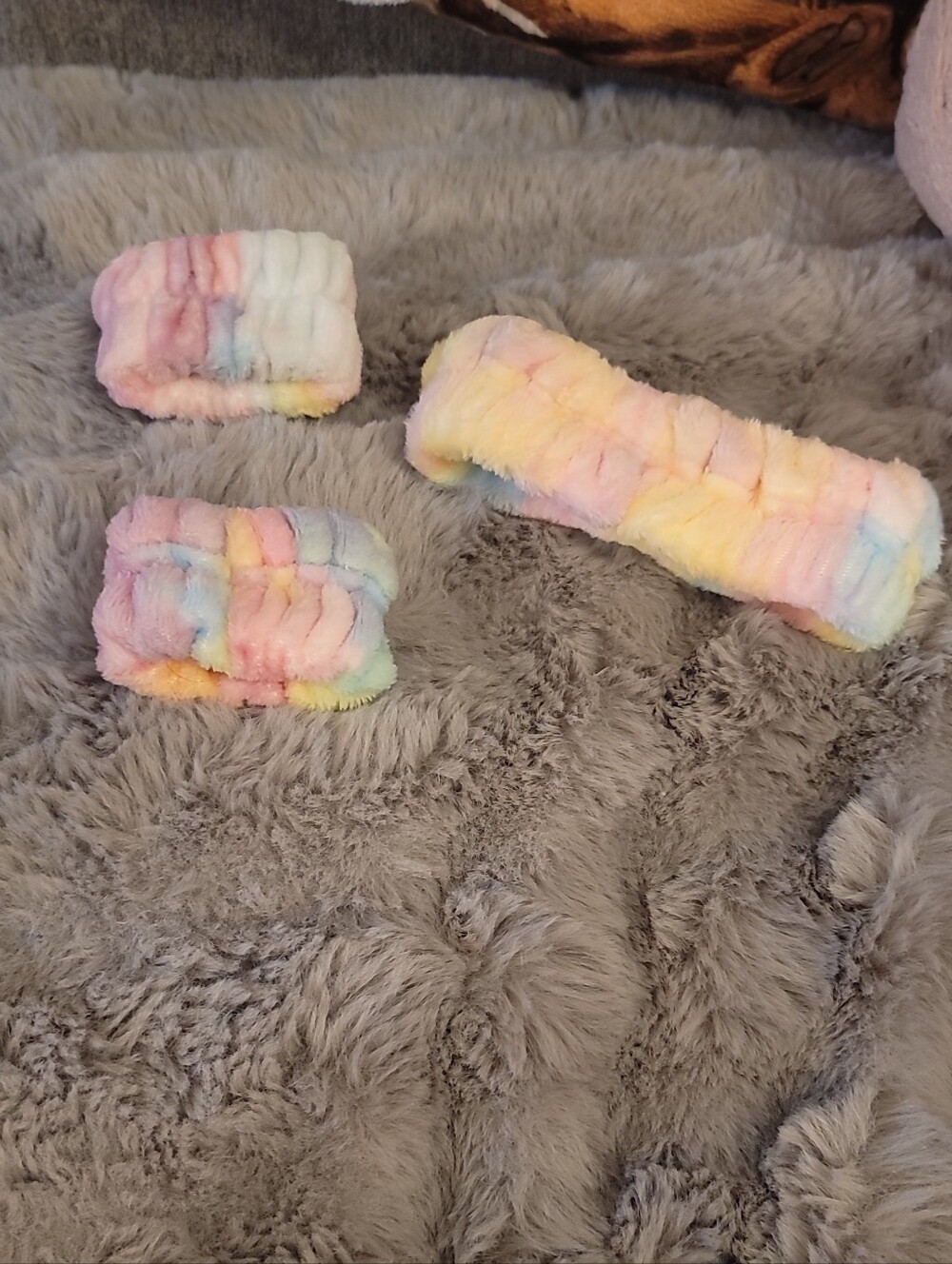 Plush Pastel Rainbow Kids Headband and Wristbands Set